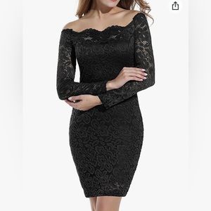 Off Shoulder Black Floral Lace Dress